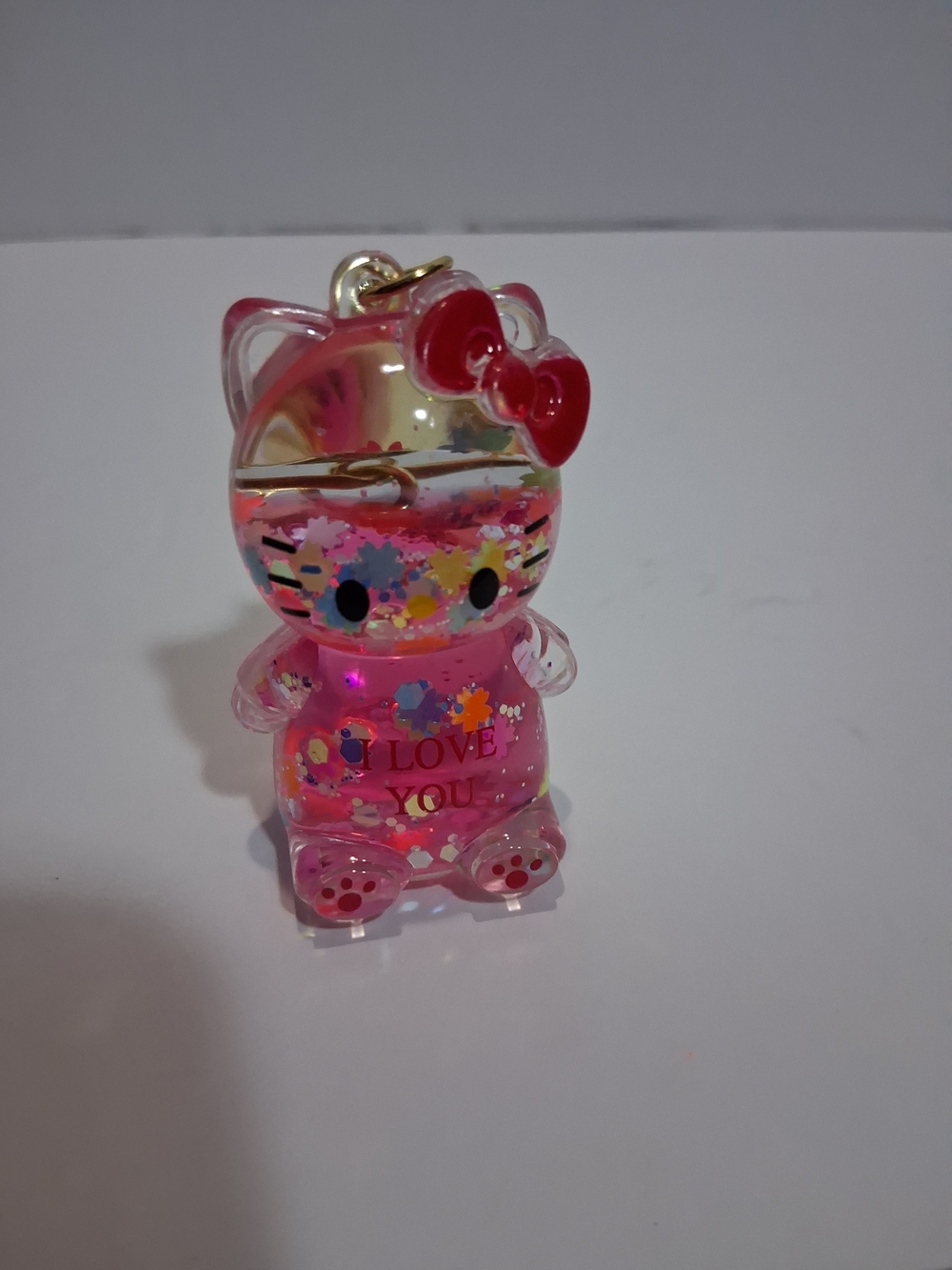 Pink Glitter Hello Kitty-Style Resin Charm with 'Love You'